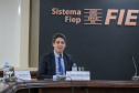 O secretário estadual da Infraestrutura e Logística, Sandro Alex e o  o secretário de Planejamento e Projetos Estruturantes do Paraná, Valdemar Bernardo Jorge participam de Webinar dos Portos do Paraná sobre o Potencial de Movimentacao de Cargas  para o projeto da Nova Ferroeste,  na A Federação das Indústrias do Estado do Paraná (Fiep). 15/09/2021 - Foto: Geraldo Bubniak/AEN