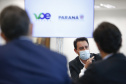 O anúncio da retomada da programação, suspensa desde março do ano passado em razão da pandemia de Covid-19, foi confirmada pelo governador Carlos Massa Ratinho Junior nesta quinta-feira (16), em ato no Palácio Iguaçu, que contou com a presença da diretoria da Aerosul, companhia área paranaense com sede em Rolândia, na Região Norte, uma das parceiras do projeto. Foto:Jonathan Campos/AEN