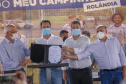 O governador Carlos Massa Ratinho Junior participou nesta quinta-feira (30), em Rolândia, na Região Norte, da inauguração de duas unidades do Meu Campinho, um dos principais programas de esporte e lazer do Governo do Estado. Ele anunciou  também a liberação de R$ 1.799.678,06 para a retomada da construção de um novo Centro Municipal de Educação Infantil (CMEI). 
Foto Gilson Abreu/AEN