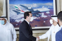 Em reunião com executivos da Emirates, Governador busca voo direto entre Paraná e Dubai. Foto: Governo do Paraná
