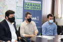 
Prefeitos de sete municípios do Litoral do Paraná se reuniram, nesta segunda-feira (25) com o secretário de Estado da Infraestrutura e Logística, Sandro Alex; o diretor geral do Departamento de Estradas e Rodagem do Paraná, Fernando Furiatti; e com o diretor-presidente da Portos do Paraná, Luiz Fernando Garcia, para planejar como será feita a retirada de rochas, resultado das obras de derrocagem da Pedra da Palangana, no canal de acesso ao Porto de Paranaguá.  Foto: Rodrigo Felix Leal/SEIL