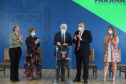 O vice governador Darci Piana e o  secretário de Justiça, Família e Trabalho, Ney Leprevost assinam  nesta quarta-feira  (27) termo de repasse ao Cedca aos municípios,  no Palacio Iguacu.   Curitiba, 27/10/2021 -  Foto: Geraldo Bubniak/AEN