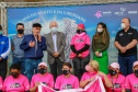 Expedição Filhas do Paraná volta a Curitiba após 2.800 km divulgando o Outubro Rosa. As motociclistas do grupo Filhas do Vento e da Liberdade retornaram neste sábado (30) ao Palácio Iguaçu – mesmo ponto de onde partiram no dia 14 de outubro, e foram recebidas pelo vice-governador Darci Piana e pela primeira-dama do Estado e presidente do Conselho Estadual de Ação Solidária, Luciana Saito Massa. - Curitiba, 30/10/2021 - Foto: Valdelino Pontes