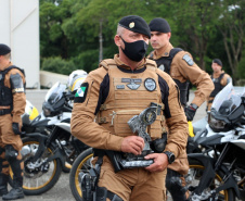 Policiais militares se formam no curso de rondas ostensivas com motocicletas. Foto:PMPR