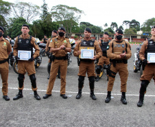 Policiais militares se formam no curso de rondas ostensivas com motocicletas. Foto:PMPR