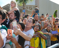 O governador Carlos Massa Ratinho Junior visitou neste sábado (9), ao lado do presidente da República, Jair Bolsonaro, o Santuário de São Miguel Arcanjo, em Bandeirantes, na Região Norte. - Bandeirantes, 09/04/2022