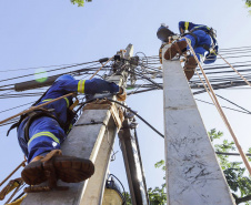 Com trabalho intenso durante a noite, Copel religa quase 90% das unidades afetadas pelo temporal - Na  foto,  trabalhos na área central dae Maringá: avenidas Mandacaru, XV de Novembro, Colombo e Rua Piratininga - Curitiba, 24/04/2022