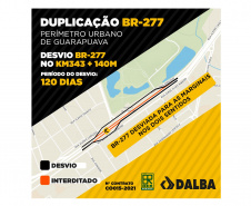 BR-277 terá bloqueio em Guarapuava para obra de nova trincheira