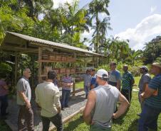 MORRETES (BRASIL), 10/11/2022;  Agricultores de Morretes recebem curso apicultura em uma propriedade com criacção de abelhas, Paraná, Brasil, em 10 de Novembro de 2022. Foto: Hedeson Alves/TECPAR