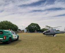 Aeronave foi cedida pela Casa Militar ao Batalhão de Polícia Ambiental – Força Verde. Ela será utilizada para ações de orientação da população, prevenção e combate a ações danosas ao meio ambiente até o dia 2 de janeiro. (Foto: SESP)