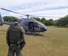 Aeronave foi cedida pela Casa Militar ao Batalhão de Polícia Ambiental – Força Verde. Ela será utilizada para ações de orientação da população, prevenção e combate a ações danosas ao meio ambiente até o dia 2 de janeiro. (Foto: SESP)