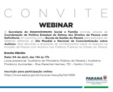 Webinar vai discutir os avanços melhorias na Política de Inclusão da Pessoa com  Autismo no Paraná
