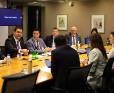 O governador Carlos Massa Ratinho Junior se reuniu nesta sexta-feira (12) com representantes do Banco Mundial nos Estados Unidos -12 05-2023