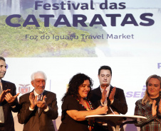 18ª edição, o Festival das Cataratas promoveu, na noite desta quarta-feira (31), no Hotel Recanto Cataratas, a solenidade de abertura do evento. Contou com a participação do governador do Paraná, Carlos Massa Ratinho Junior, Daniela Carneiro, ministra de Turismo do Brasil, e Sofía de Montiel de Afara, ministra do Turismo do Paraguai.