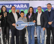 Lapa, 10 de agosto de 2023 - O governo do Paraná realiza na Lapa a entrega de 118 moradias populares, sendo 94 por meio do programa Casa Fácil.