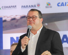 Lapa, 10 de agosto de 2023 - O governo do Paraná realiza na Lapa a entrega de 118 moradias populares, sendo 94 por meio do programa Casa Fácil.