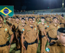 Governador Carlos Massa Ratinho Junior participa da cerimônia que marca a conclusão do treinamento dos novos policiais militares.