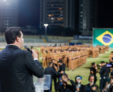 Governador Carlos Massa Ratinho Junior participa da cerimônia que marca a conclusão do treinamento dos novos policiais militares.