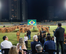 Governador Carlos Massa Ratinho Junior participa da cerimônia que marca a conclusão do treinamento dos novos policiais militares.