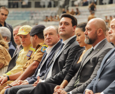 Curitiba, 12 de setembro de 2023 - O governador Carlos Massa Ratinho Jr. participa da formatura de soldados da Polícia Militar do Paraná na Ligga Arena.