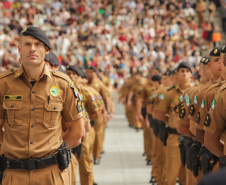 Curitiba, 12 de setembro de 2023 - O governador Carlos Massa Ratinho Jr. participa da formatura de soldados da Polícia Militar do Paraná na Ligga Arena.