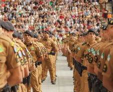 Curitiba, 12 de setembro de 2023 - O governador Carlos Massa Ratinho Jr. participa da formatura de soldados da Polícia Militar do Paraná na Ligga Arena.