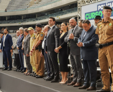 Curitiba, 12 de setembro de 2023 - O governador Carlos Massa Ratinho Jr. participa da formatura de soldados da Polícia Militar do Paraná na Ligga Arena.