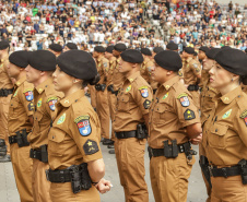 Curitiba, 12 de setembro de 2023 - O governador Carlos Massa Ratinho Jr. participa da formatura de soldados da Polícia Militar do Paraná na Ligga Arena.