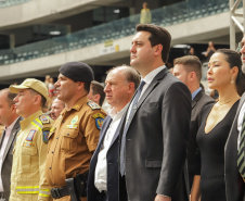 Curitiba, 12 de setembro de 2023 - O governador Carlos Massa Ratinho Jr. participa da formatura de soldados da Polícia Militar do Paraná na Ligga Arena.