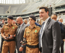 Curitiba, 12 de setembro de 2023 - O governador Carlos Massa Ratinho Jr. participa da formatura de soldados da Polícia Militar do Paraná na Ligga Arena.