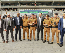 Curitiba, 12 de setembro de 2023 - O governador Carlos Massa Ratinho Jr. participa da formatura de soldados da Polícia Militar do Paraná na Ligga Arena.