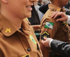 Curitiba, 12 de setembro de 2023 - O governador Carlos Massa Ratinho Jr. participa da formatura de soldados da Polícia Militar do Paraná na Ligga Arena.