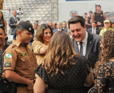 Curitiba, 12 de setembro de 2023 - O governador Carlos Massa Ratinho Jr. participa da formatura de soldados da Polícia Militar do Paraná na Ligga Arena.