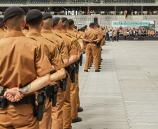 Curitiba, 12 de setembro de 2023 - O governador Carlos Massa Ratinho Jr. participa da formatura de soldados da Polícia Militar do Paraná na Ligga Arena.