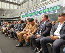 Curitiba, 12 de setembro de 2023 - O governador Carlos Massa Ratinho Jr. participa da formatura de soldados da Polícia Militar do Paraná na Ligga Arena.