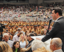 Curitiba, 12 de setembro de 2023 - O governador Carlos Massa Ratinho Jr. participa da formatura de soldados da Polícia Militar do Paraná na Ligga Arena.