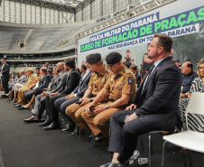 Curitiba, 12 de setembro de 2023 - O governador Carlos Massa Ratinho Jr. participa da formatura de soldados da Polícia Militar do Paraná na Ligga Arena.