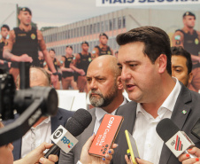 Curitiba, 12 de setembro de 2023 - O governador Carlos Massa Ratinho Jr. participa da formatura de soldados da Polícia Militar do Paraná na Ligga Arena.