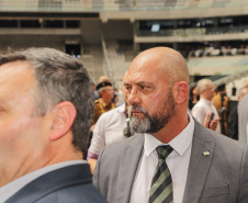 Curitiba, 12 de setembro de 2023 - O governador Carlos Massa Ratinho Jr. participa da formatura de soldados da Polícia Militar do Paraná na Ligga Arena.