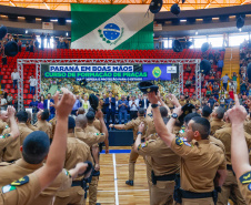 Governador Carlos Massa Ratinho Junior participa da cerimônia que marca a conclusão do treinamento dos novos policiais militares.