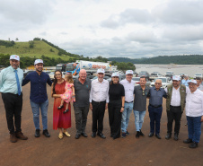 O governador em exercício Darci Piana participou nesta quinta-feira (23) da inauguração do Píer e do sistema Bioflocos da Alpha Fish, que iniciou em 2021 a produção de tilápia em tanques-rede em São Jorge D’Oeste, no Sudoeste do Estado.