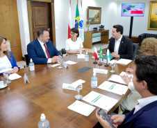  reunião entre o governador Carlos Massa Ratinho Junior e o chefe do governo regional, Jakub Chelstowkski, durante visita da comitiva polonesa à Curitiba. 