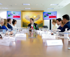  reunião entre o governador Carlos Massa Ratinho Junior e o chefe do governo regional, Jakub Chelstowkski, durante visita da comitiva polonesa à Curitiba. 