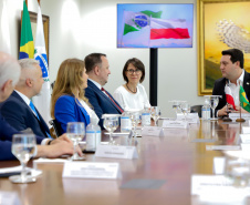  reunião entre o governador Carlos Massa Ratinho Junior e o chefe do governo regional, Jakub Chelstowkski, durante visita da comitiva polonesa à Curitiba. 