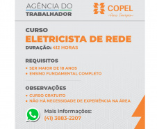 Copel oferece curso gratuito para formação básica de eletricista de distribuição em Curitiba 
