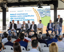 O governador Carlos Massa Ratinho Junior participou nesta quinta-feira (14) do lançamento da pedra fundamental do novo empreendimento do grupo J.Macêdo em Londrina, no Norte do Estado. 