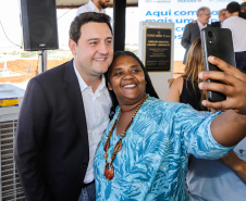 O governador Carlos Massa Ratinho Junior participou nesta quinta-feira (14) do lançamento da pedra fundamental do novo empreendimento do grupo J.Macêdo em Londrina, no Norte do Estado. 