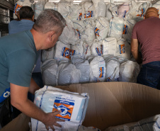 Curitiba, 09 de fevereiro de 2025 - O Governo do Paraná encaminha kits de limpeza e higiene para os munícipios de Morretes e Antonina, afetados pelas chuvas.
