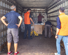 Curitiba, 09 de fevereiro de 2025 - O Governo do Paraná encaminha kits de limpeza e higiene para os munícipios de Morretes e Antonina, afetados pelas chuvas.