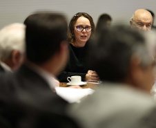 O governador Carlos Massa Ratinho Junior em reunião com delegação da União Europeia.